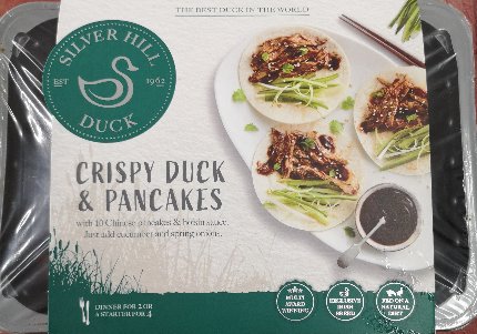Pato crujiente y tortitas